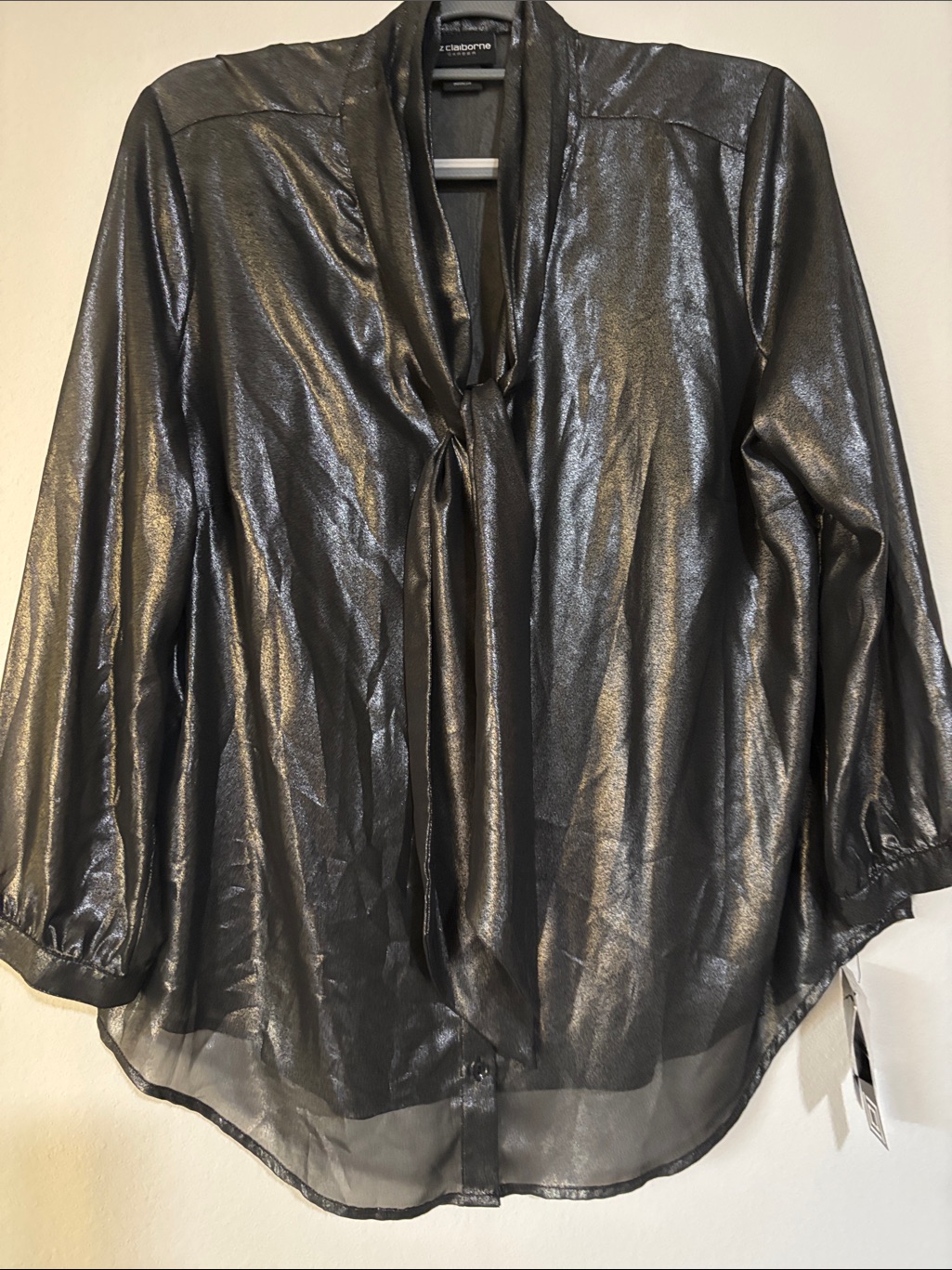 Liz Claiborne Sheer Shimmer Black Open-Front Jacket
